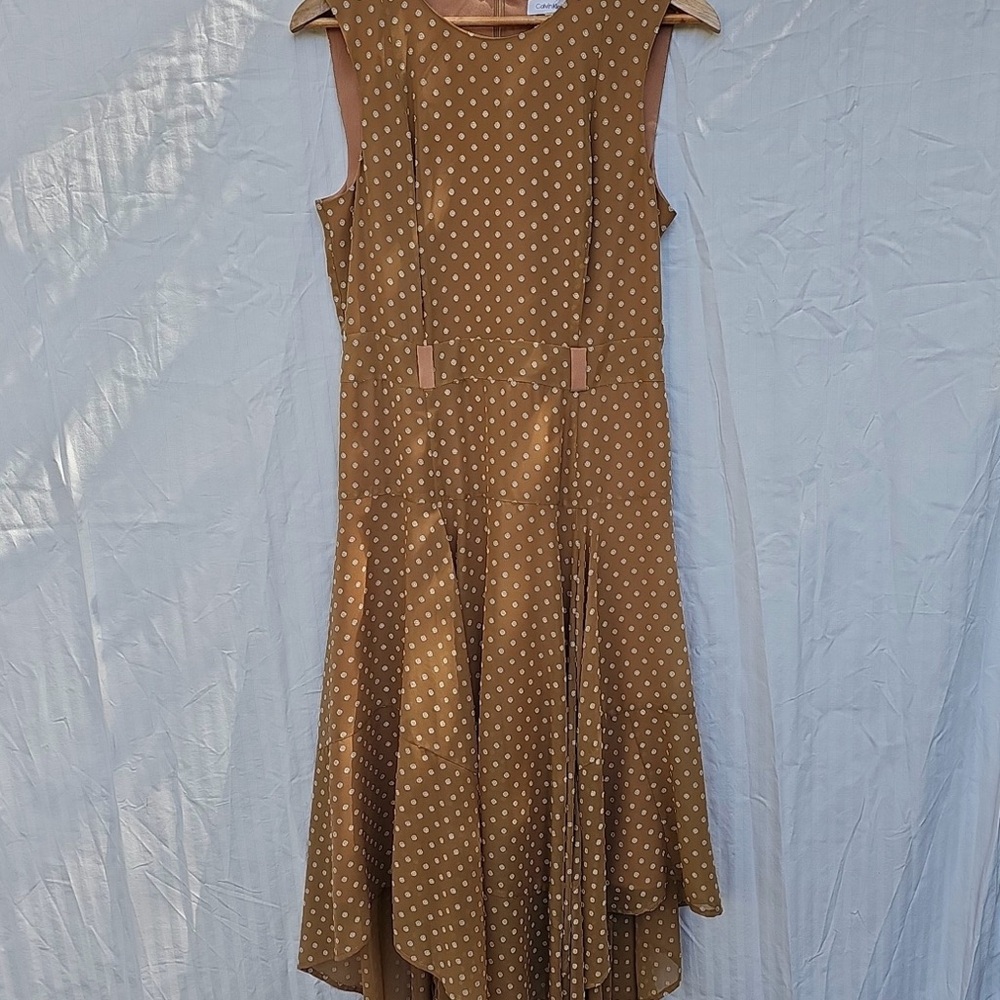 💛Calvin Klein Womens Brown Sleeveless Maxi Dress Textured Skirt Size 8